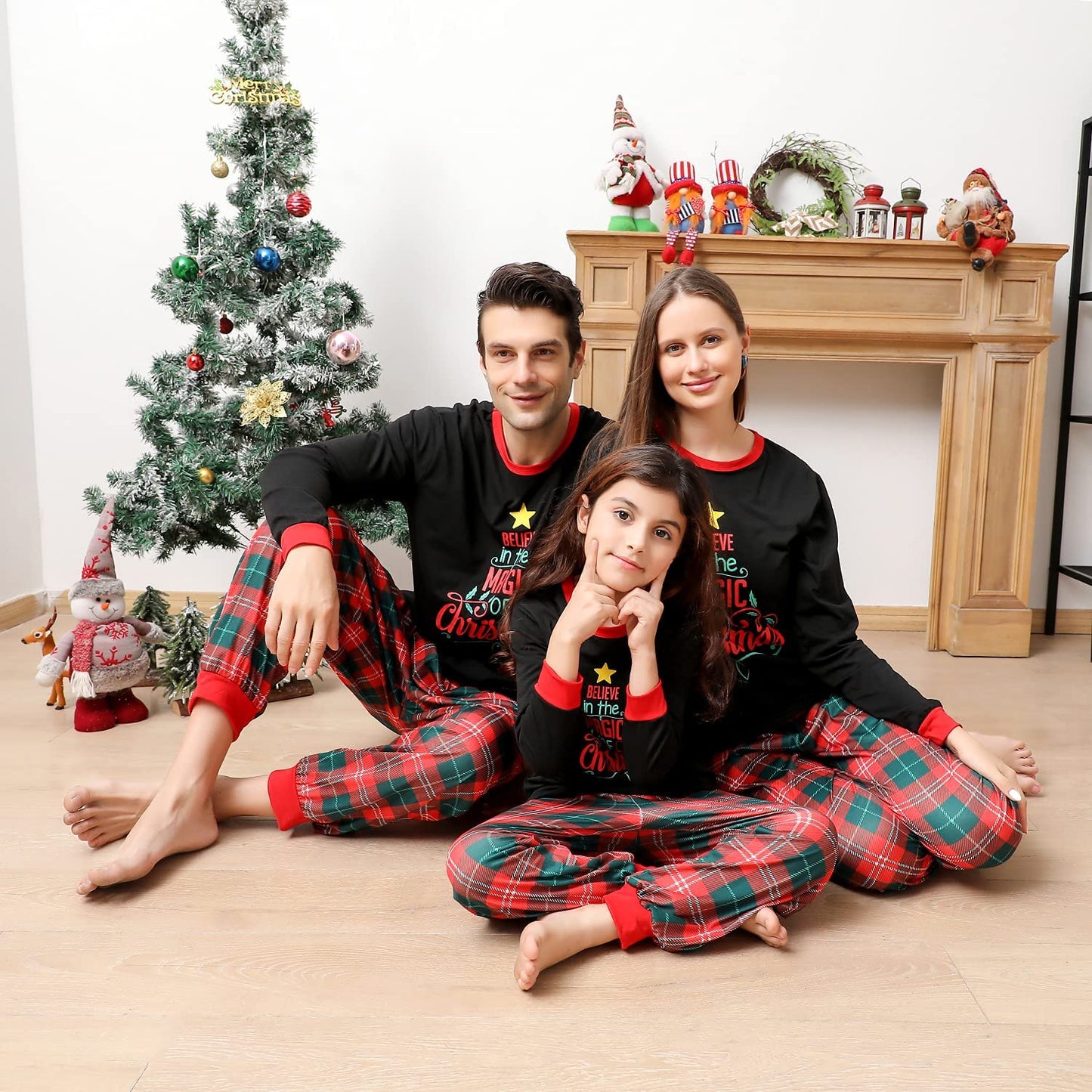 Matching Family Christmas Pajamas Set, Xmas Holiday PJs for Women/Men/Kids/Couples, Letter Printed Loungewear Sleepwear