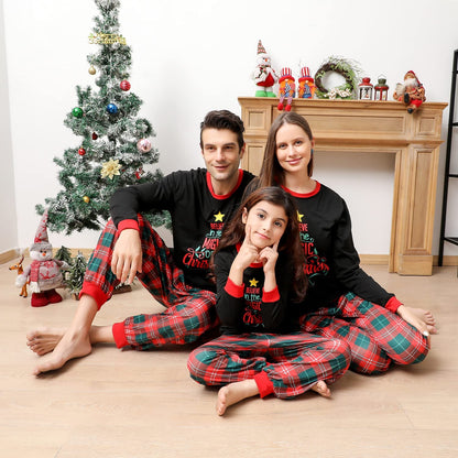 Matching Family Christmas Pajamas Set, Xmas Holiday PJs for Women/Men/Kids/Couples, Letter Printed Loungewear Sleepwear