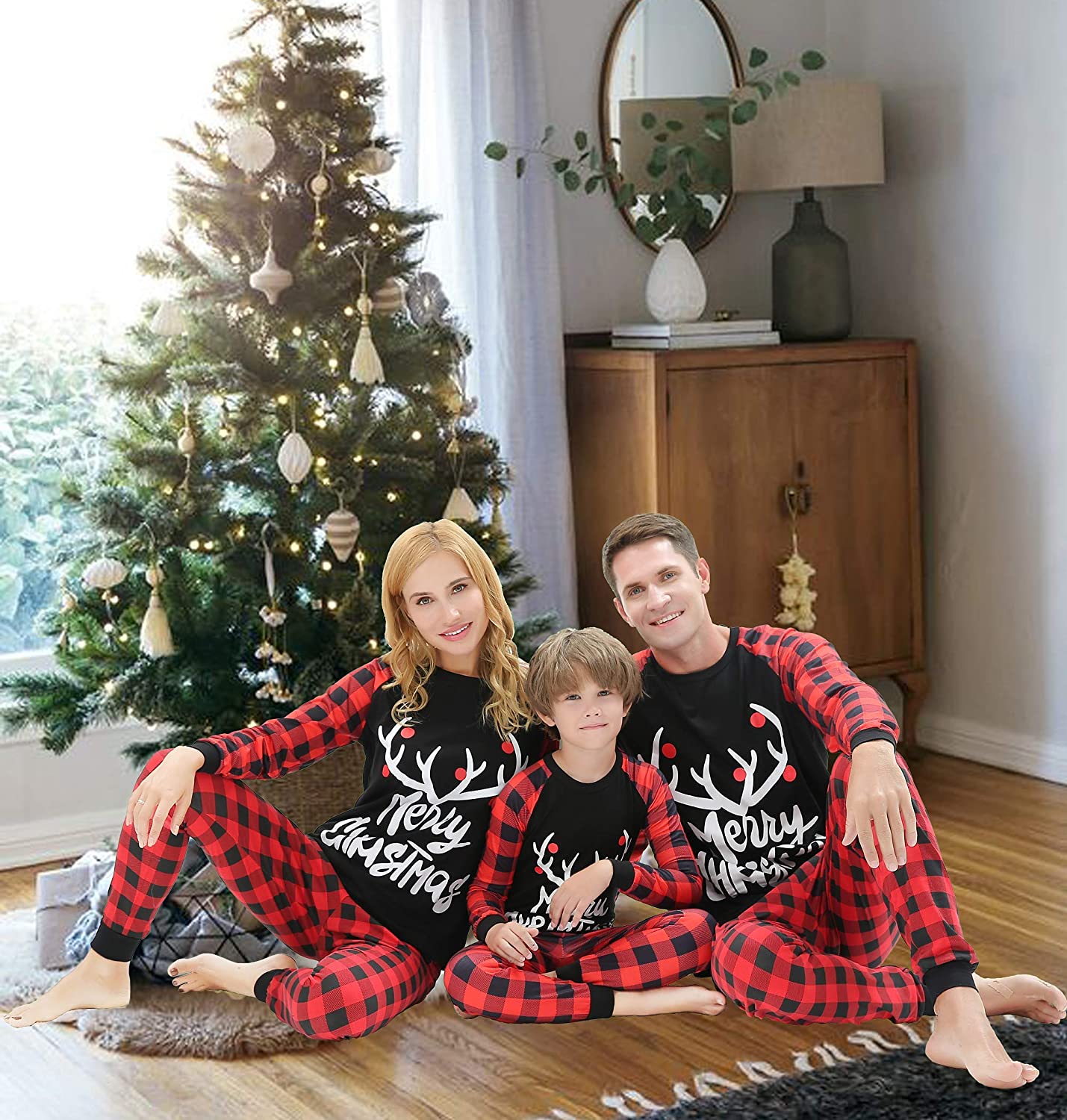 Matching Family Christmas Pajamas Women Men Plaid Deer Sleepwear Elk Clothes Pjs