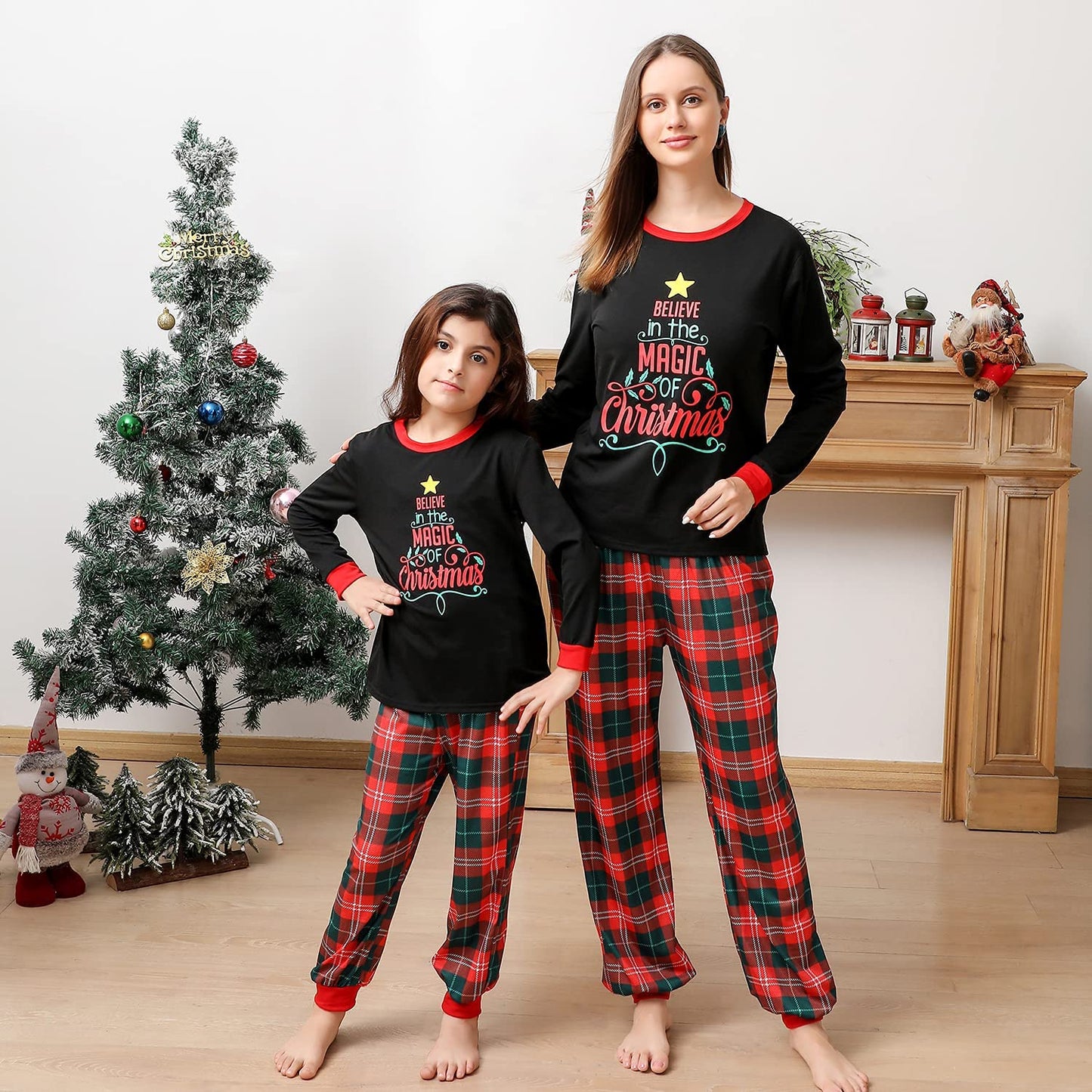 Matching Family Christmas Pajamas Set, Xmas Holiday PJs for Women/Men/Kids/Couples, Letter Printed Loungewear Sleepwear