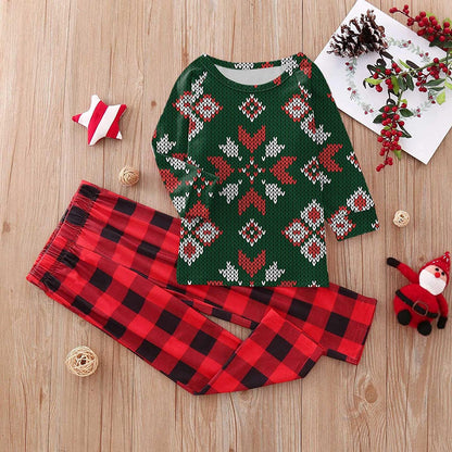 Matching Family Pajamas Sets Christmas PJ's Print Top and Plaid Pants Xmas Sleepwear