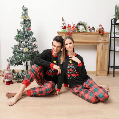 Matching Family Christmas Pajamas Set, Xmas Holiday PJs for Women/Men/Kids/Couples, Letter Printed Loungewear Sleepwear