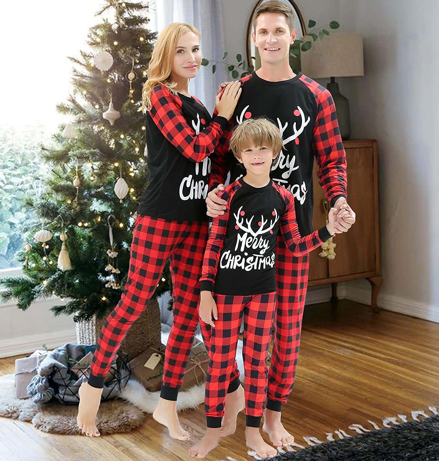 Matching Family Christmas Pajamas Women Men Plaid Deer Sleepwear Elk Clothes Pjs
