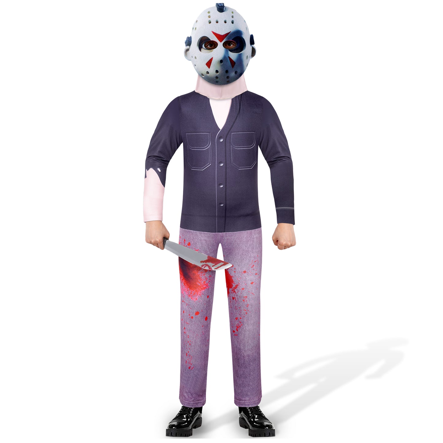 Halloween Scary Jason Costume for Kids Boys Machete Set Age 4-12