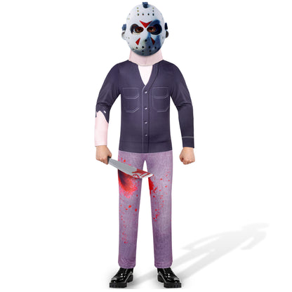 Halloween Scary Jason Costume for Kids Boys Machete Set Age 4-12