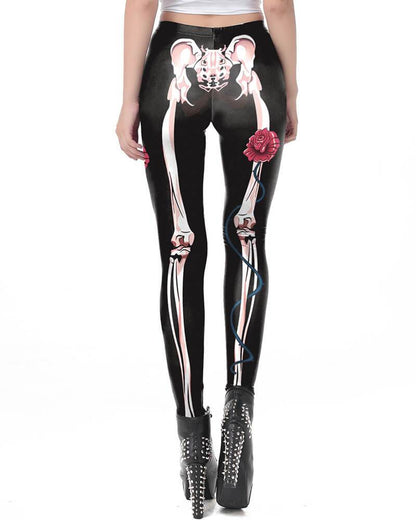Skeleton Leg Printed Black Halloween Leggings