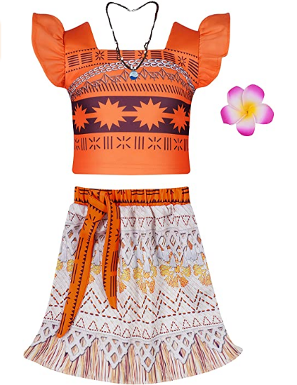 Girls Two-Piece Outfit Skirt Princess Moan Costume Skirt Set with Necklace and Flower Hairclip