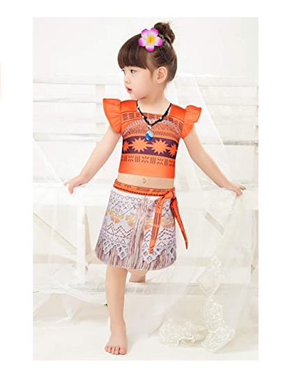 Girls Two-Piece Outfit Skirt Princess Moan Costume Skirt Set with Necklace and Flower Hairclip