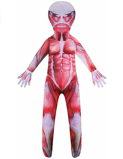 Boys Titan Costume Muscle Superhero Bodysuit Halloween Cosplay Hooded Jumpsuit