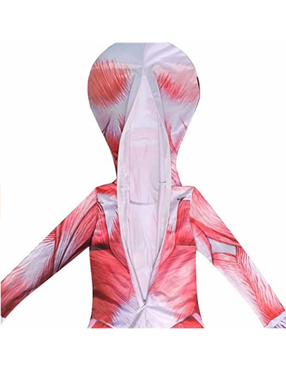 Boys Titan Costume Muscle Superhero Bodysuit Halloween Cosplay Hooded Jumpsuit