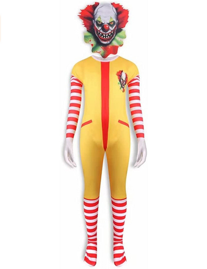 Killer Clown Kids Halloween Costume with Mask Creepy Blood Jumpsuit Bodysuit