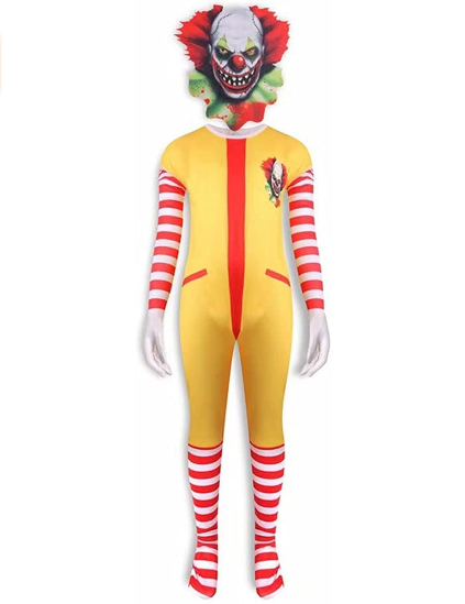 Killer Clown Kids Halloween Costume with Mask Creepy Blood Jumpsuit Bodysuit
