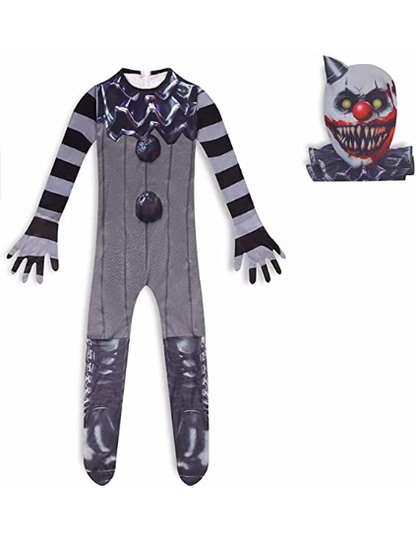 Kids Clown Gremlins Costume Scary Game Jumpsuit for Halloween Dress Up Party