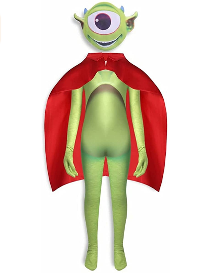 Halloween Monsters Mike Costumes Jumpsuit Green Bodysuit with Cape for Cosplay Party