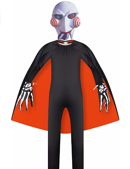 Boys Jigsaw Costumes with Halloween Mask Cape Horror Clown Jumpsuit