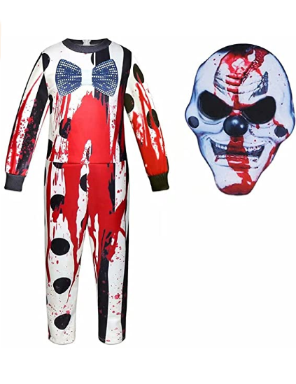 Scary Clown Costume Bodysuit Halloween Dress Up Jumpsuit with Mask