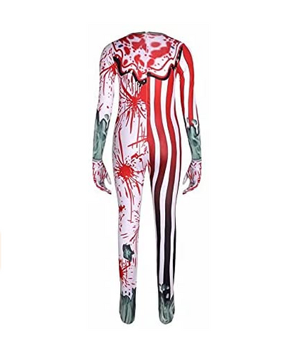 Killer Clown Costumes Scary Blood Devil Jumpsuit