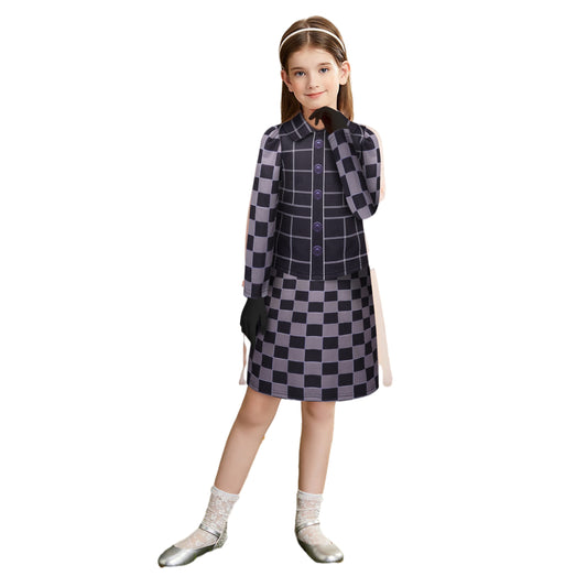 Cruella Costume Kids Girls Jacket Dress with Wig Gloves Outfits